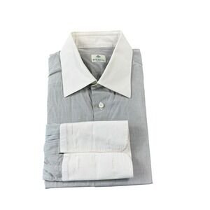 Borrelli Napoli Gray White Tipped Mens French Cuff Size 16/41 Mint